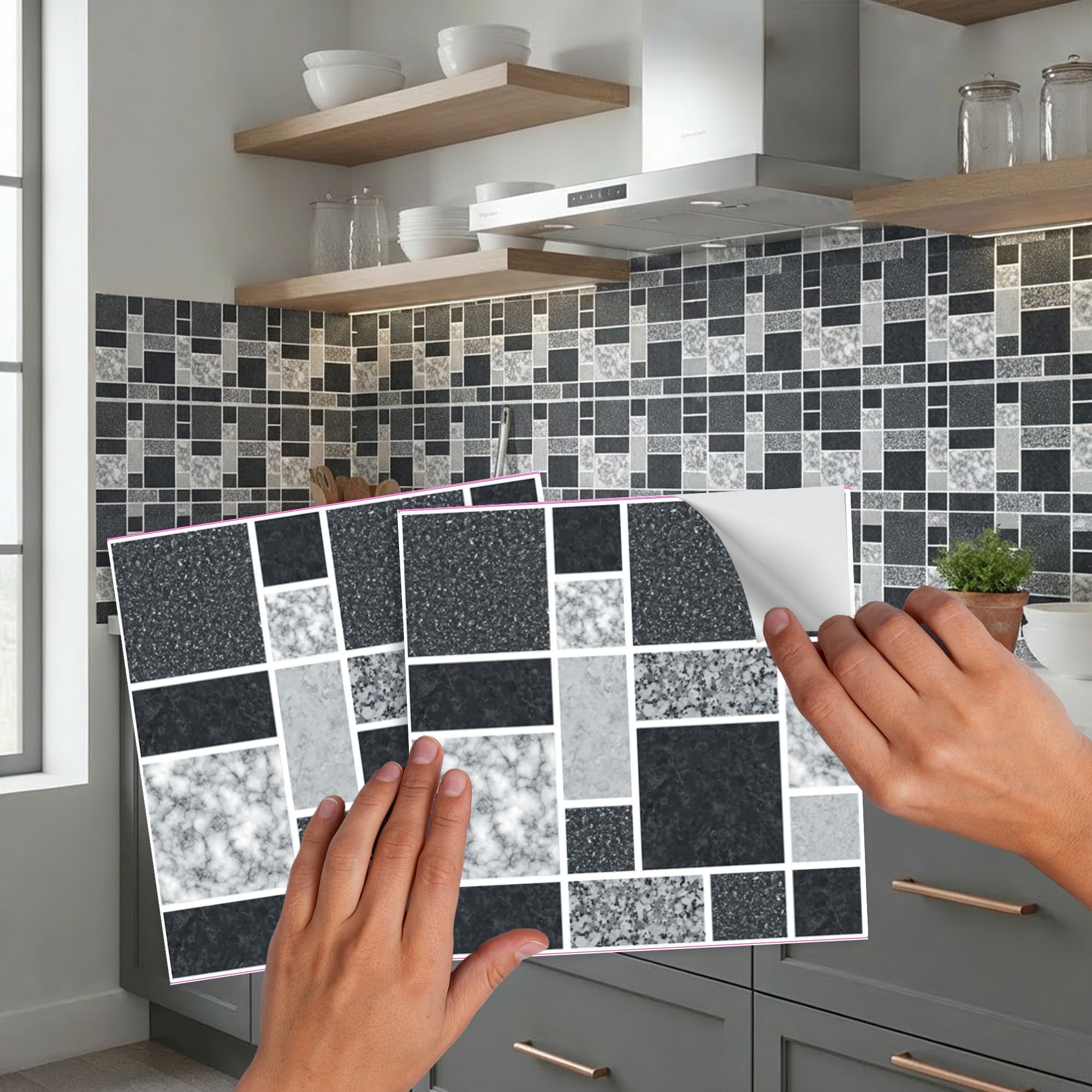 Pack of 20 Traditional Modern Art Tile transfers Stickers Peel and Stick backsplash Room Decor self Adhesive Oil Proof-Vintage Victorian Moroccan Black Cream Mosaic (Black Multi)