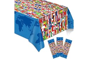 PARTY GREETING 3 Pieces International Flag Tablecover World Flag Party Tablecloth Decorations Disposable Plastic Table Cover Birthday Party Decor Supplies Favors Outdoor Indoor