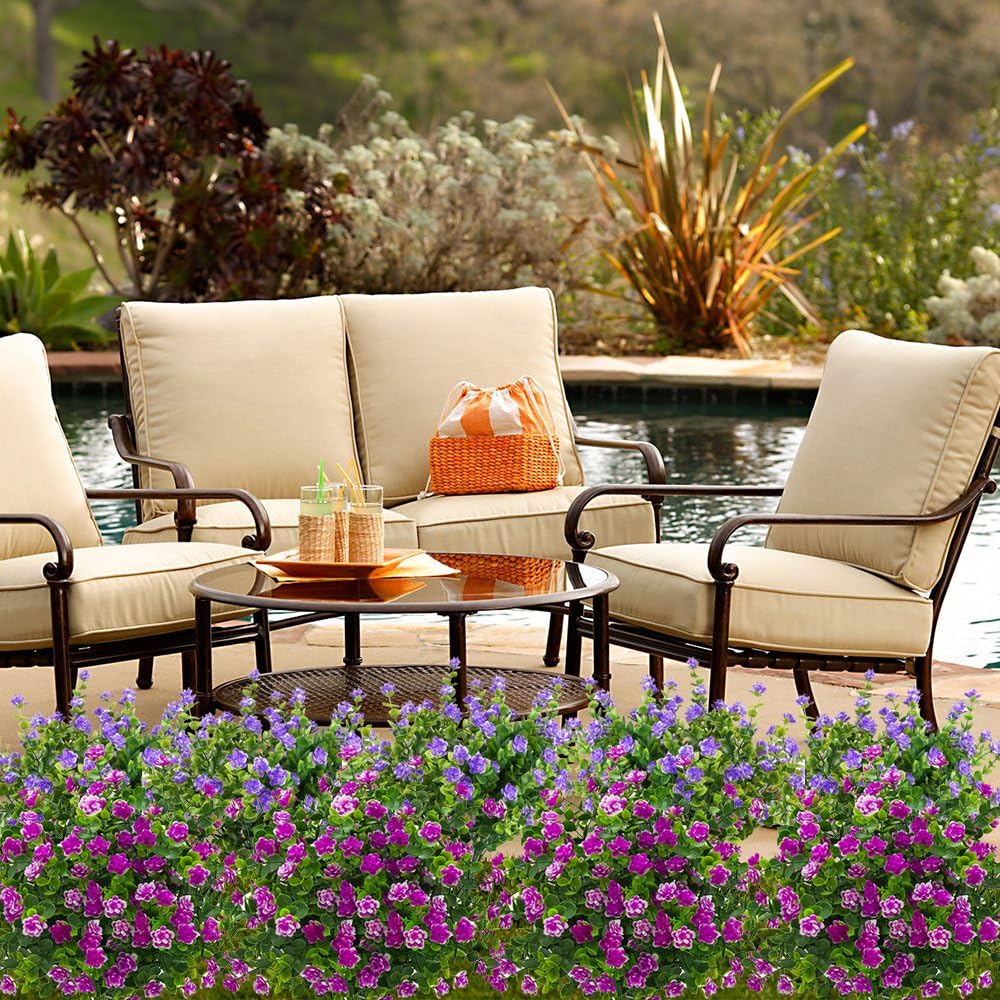 Amazon Com Artificial Flowers Fake Outdoor Uv Resistant Plants Faux Plastic Greenery Shrubs Indoor Outside Hanging Planter Home Kitchen Office Wedding Garden Decor Magenta Garden Outdoor