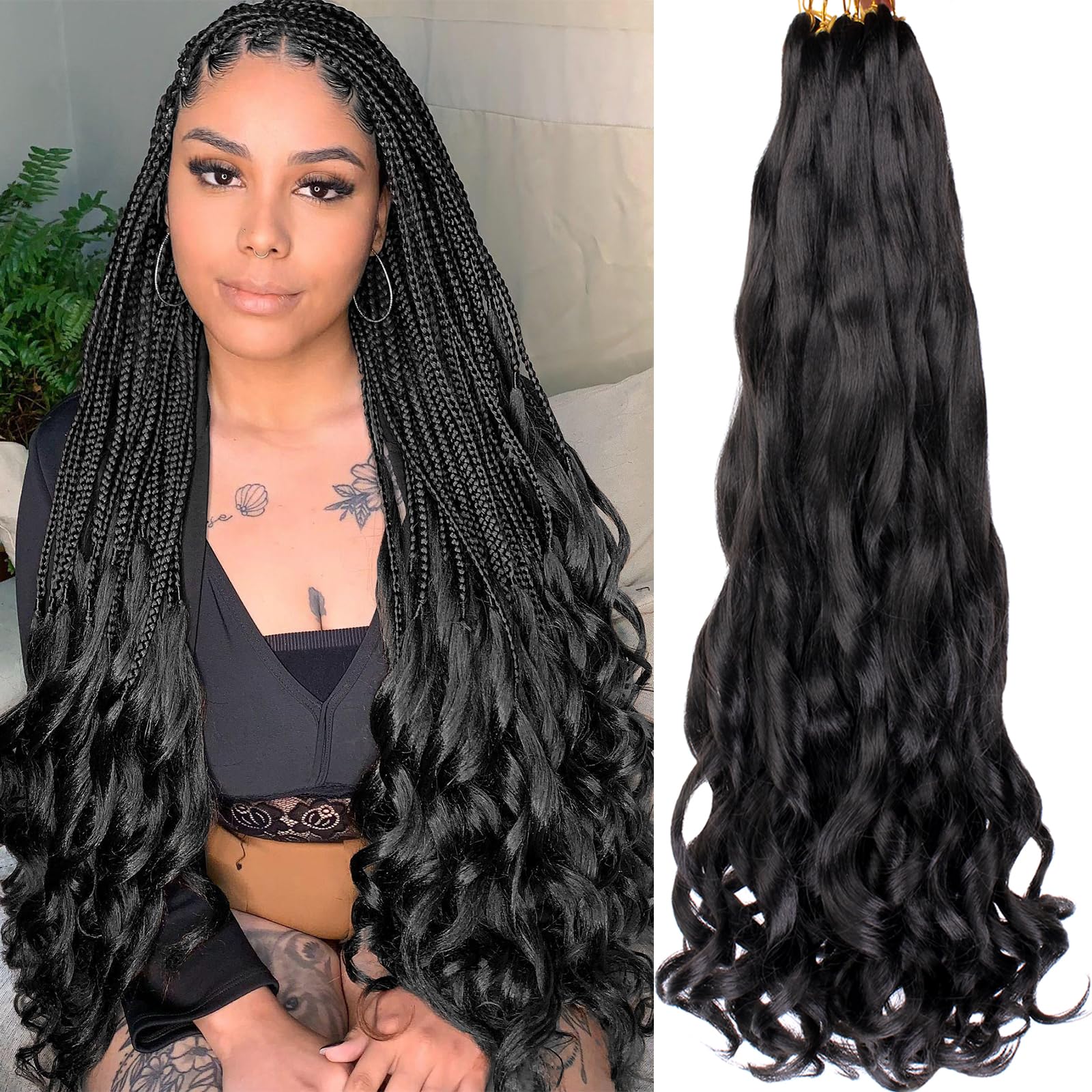Photo 1 of COOKOO 26 Inch Spiral French Curly Crochet Braids Hair 9 Packs Natural Black Bouncy Loose Wave Crochet Braids for Black Women Pre-curled Spanish Curly Synthetic Braiding Hair Extentions 1B#