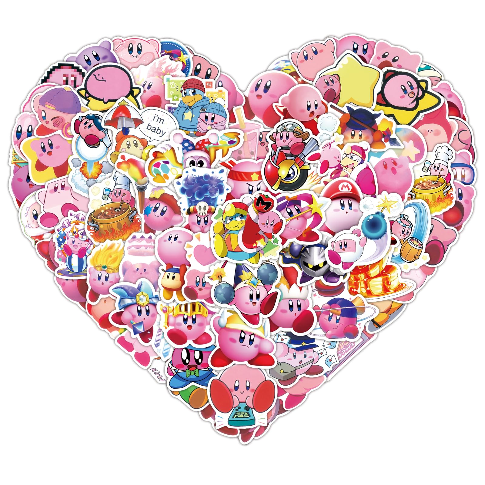 100PCS Cute Cartoon Kirby Stickers Kawaii Game StickersLaptop Waterproof Car Bicycle Suitcase Computer Water Bottle Mobile Phone Sticker Water Resistant Decals (KB100)