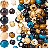 Pndeyo 60pcs Wooden Beads for Crafts, Round Large Hole Natural Wood Hair Bead, Vintage Wooden Spacer Beads for Macrame Necklace Bracelet DIY Craft Handmade Decor- 6 Colors