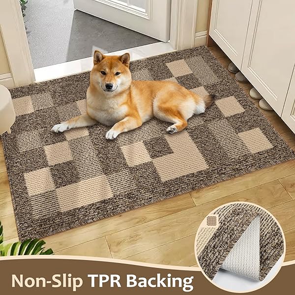 LWYYQB MUDDY MATS FOR DOGS RUGS DIRT TRAPPER,DOOR MAT NON-SLIP WATER ABSORPTION INDOOR WASHABLE FOR BEDROOM,KITCHEN, LIVING ROOM,LAUNDRY ROOM FOR ENTRYWAY CLEAN INSIDE FOR RV, GARAGE 32″X48″ BROWN