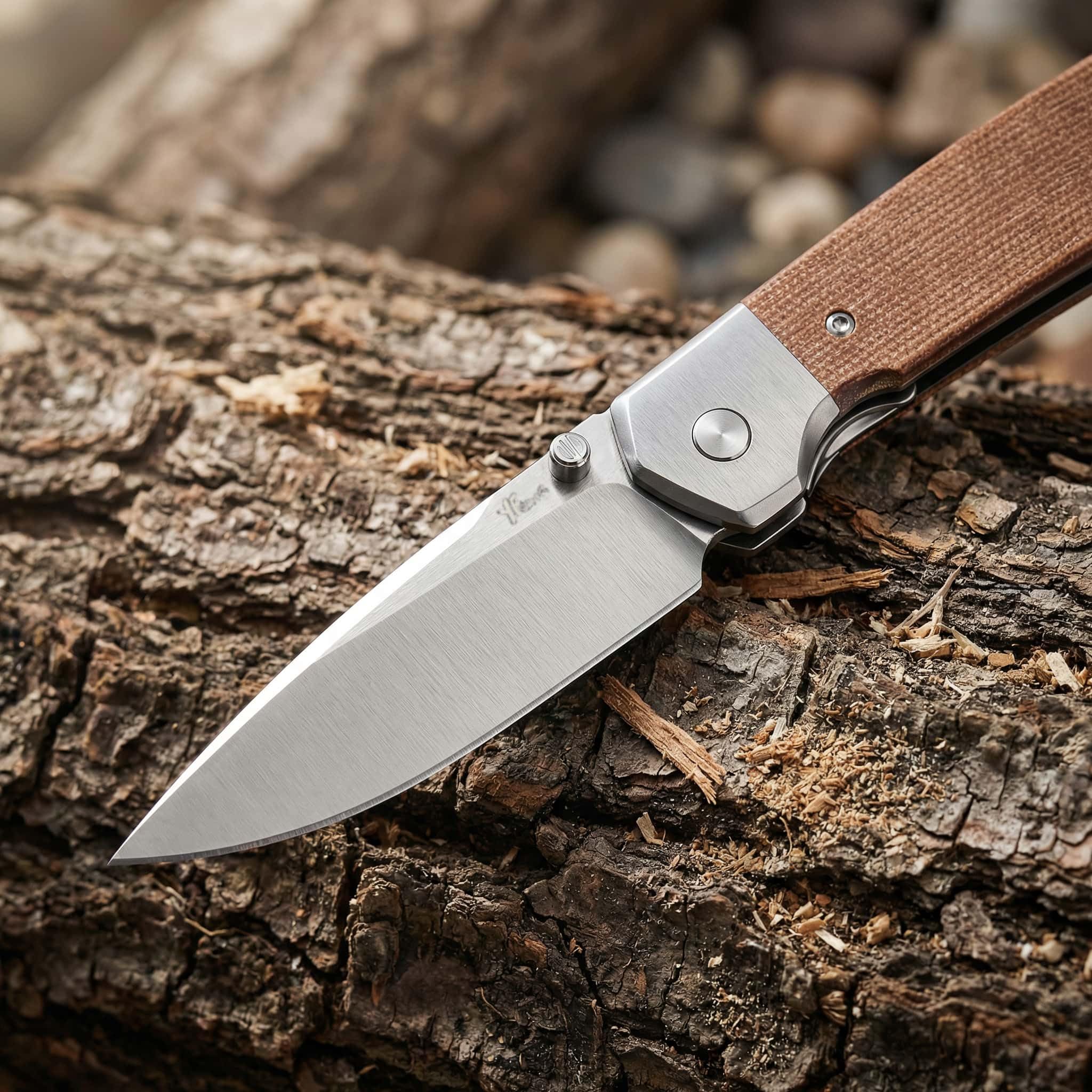 YF SMART EDC Taschenmesser mit D2 Stahl Klinge – 7,6 cm Drop-Point, Micarta Griff/Holzgriff, Flachschliff, Manuelles Klappmesser mit Taschenclip – Robustes Outdoor & Alltagsmesser mit (Micarta Griff) 5