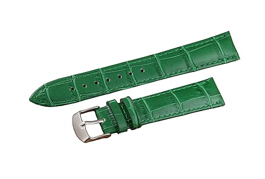 22mm Green Replacement Girls Watch Straps Quality Casual Pin Buckle Alligator Grained Cowhide