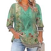 Rapbin Womens Plus Size Tops 3/4 Sleeve Blouses Shirts Casual V Neck Loose Tunic Tops 1X-5X