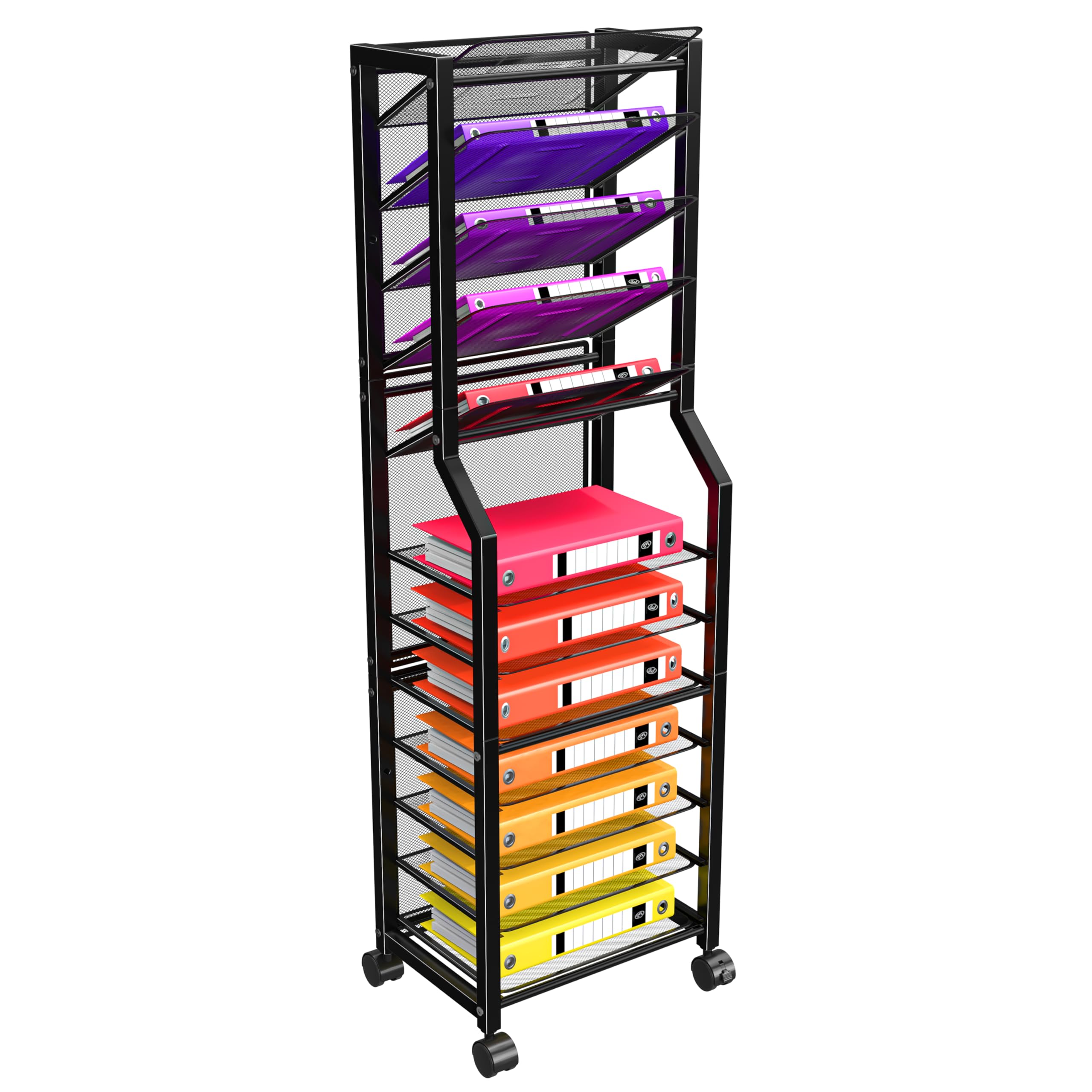 Photo 1 of Simple Trending 12 Tier Rolling File Cart,Desk File Organizer with Sliding Trays and Wetal Mesh Paper Letter Storage Multi Functional Rolling Clutter Cart for Office, Home, School, Black