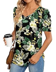 CATHY Womens Summer Tshirt Short Puff Sleeve Tunic