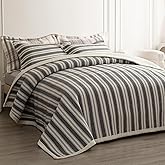 tohrisa Cotton Striped Quilt Set, Ultra Soft 3 Pieces King Size Bedding with 2 Pillow Shams, Lightweight Reversible Coverlet Bedspread with Wave Quilting for Summer, 108"x96", Stripe-Grey White