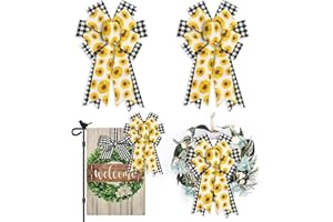 2 Pcs Spring Flower Bows for Wreaths, Spring Wreath Bows, Spring Sunflower Bows, Buffalo Plaid Bows for Crafts, Spring Decor,