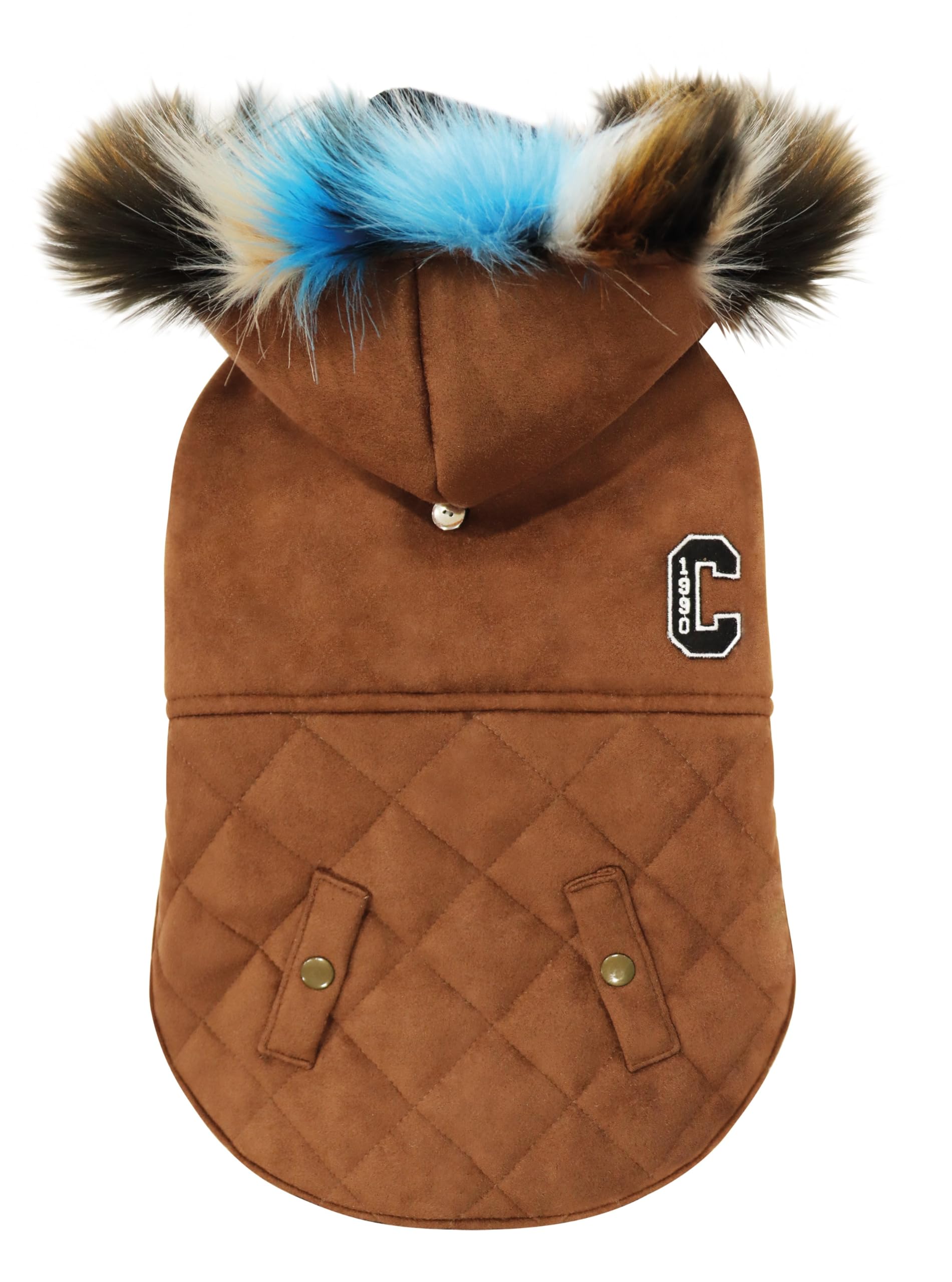 Croci Dog Jacket With Shearling Hood, Back Size 40 Cm, Padded And Adjustable, With Elastic And Hole For Leash And Harness, Brown Color