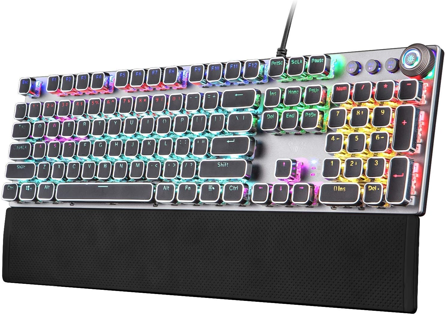 Basaltech Mechanical Gaming Keyboard with Removable Hand Rest, Quick-Response & Quiet Black Switches, Customizable RGB Backlit and 104 Anti-ghosting Keys for PC Gamers