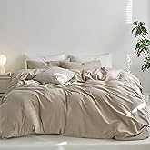 MooMee Duvet Cover Set, 100% Washed Cotton Linen Like Twill Thick Sturdy Material Soft Breathable Durable Bedding for All Season, 3 Pieces (Tannish Linen LikeGrey, Oversized King 120"x98")