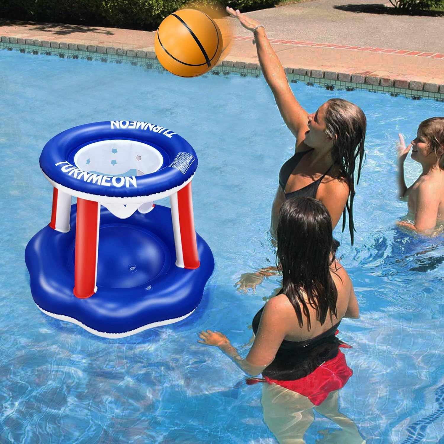 Large Inflatable Pool Games Volleyball Net & Basketball Hoop Set with 2 Balls Swimming Pool Toys for Adults Kids Pool Floating Water Pool Toys Party Volleyball Net (116”x46”x30”) Hoop (31”x31”x24”): Toys & Games