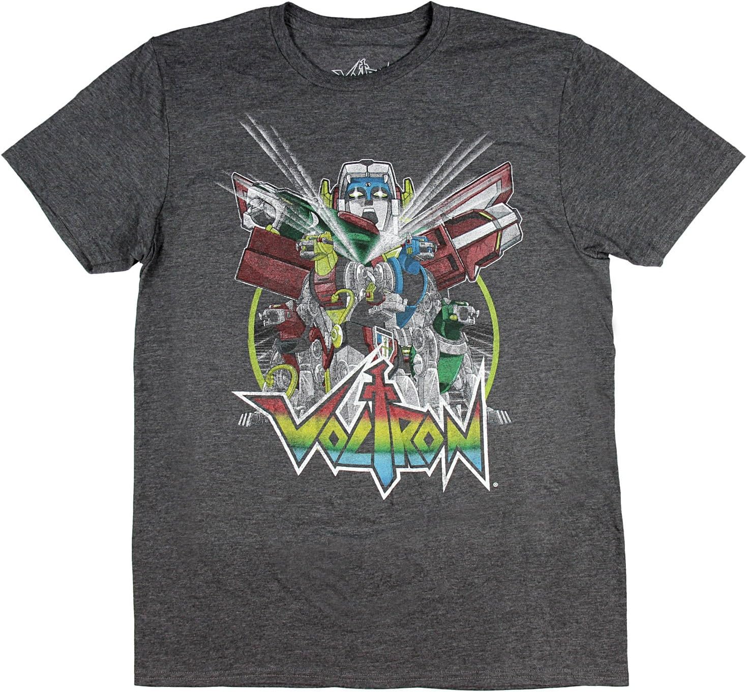 Voltron Men's Distressed Vintage Graphic Design T-Shirt (X-Large) Charcoal Heather