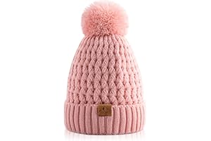 DOCVIT Kids Winter Beanie Hat, Children’s Warm Knitted Fleece Lined Woollen Ski Pompom Hat for Boys & Girls 3-9 Years