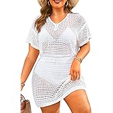 Aqua Eve Plus Size Swimsuit Cover Up - Crochet Bathing Suit Coverups 2025 Short Sleeve Beach Dress Swimwear