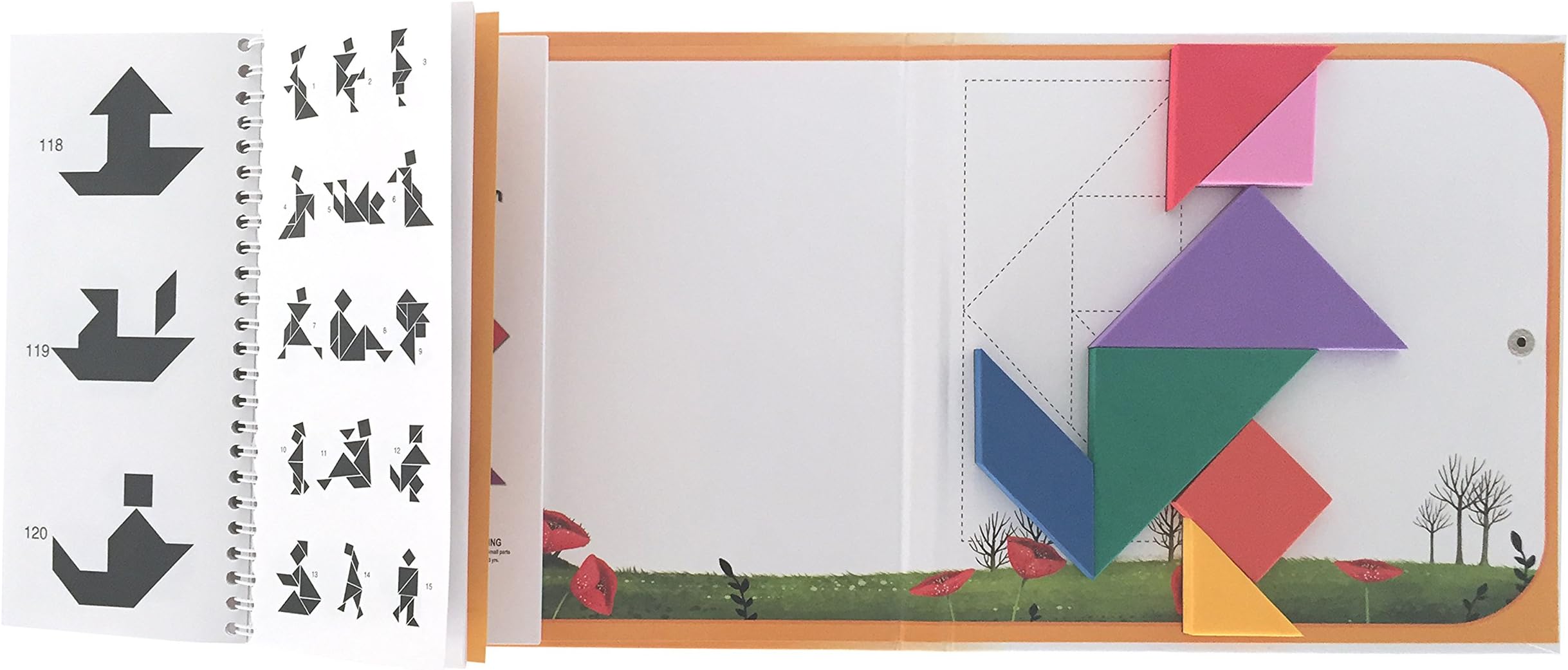 Qualors Travel Tangram (Size:L) Includes 240 Puzzles and Solutions | Build Animals People Objects with 7 Simple Magnetic Colorful Shapes | Kids Travel Essentials | Great Games for Adults Travel Junior