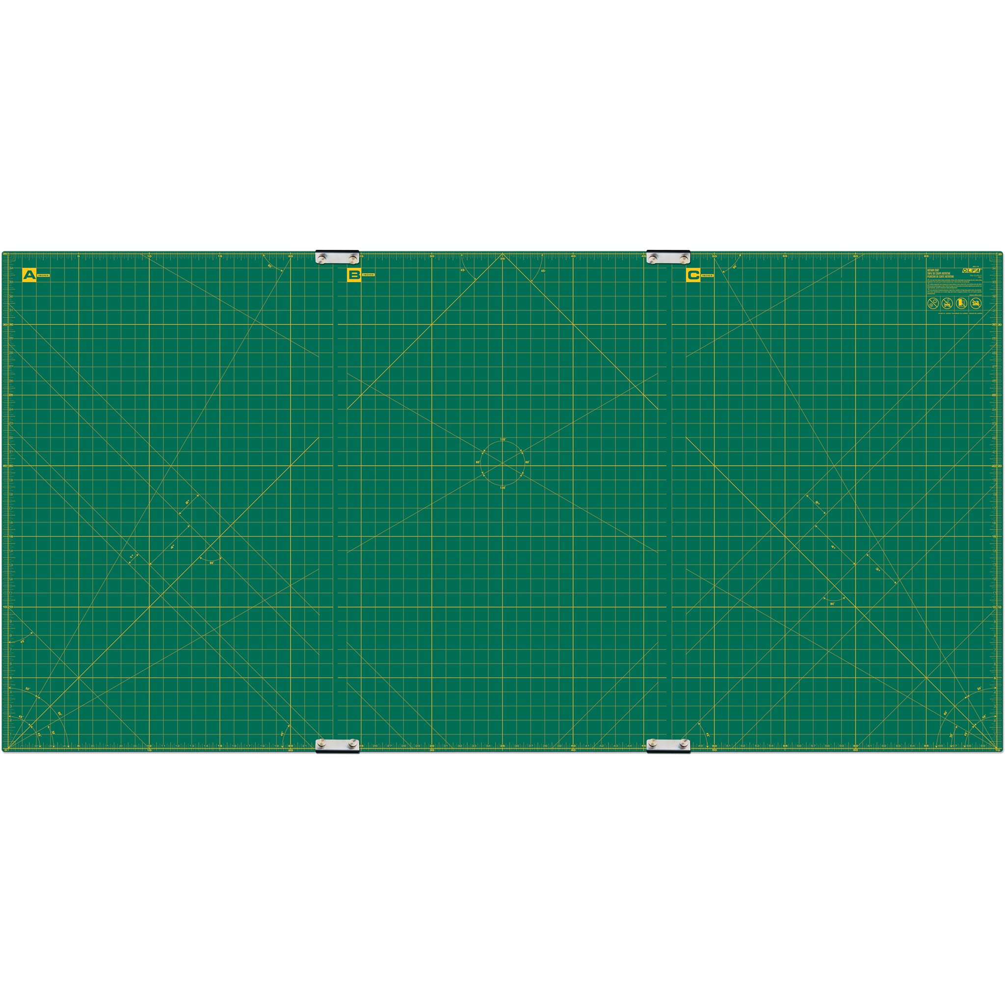 OLFA 35" x 70" Connecting Grid Rotary Cutting Mat Set (RM-Clips/3) - Self Healing Double Sided 35x70 Inch Cutting Mat with Grid for Fabric & Sewing, Designed for Use with Rotary Cutters (Green)