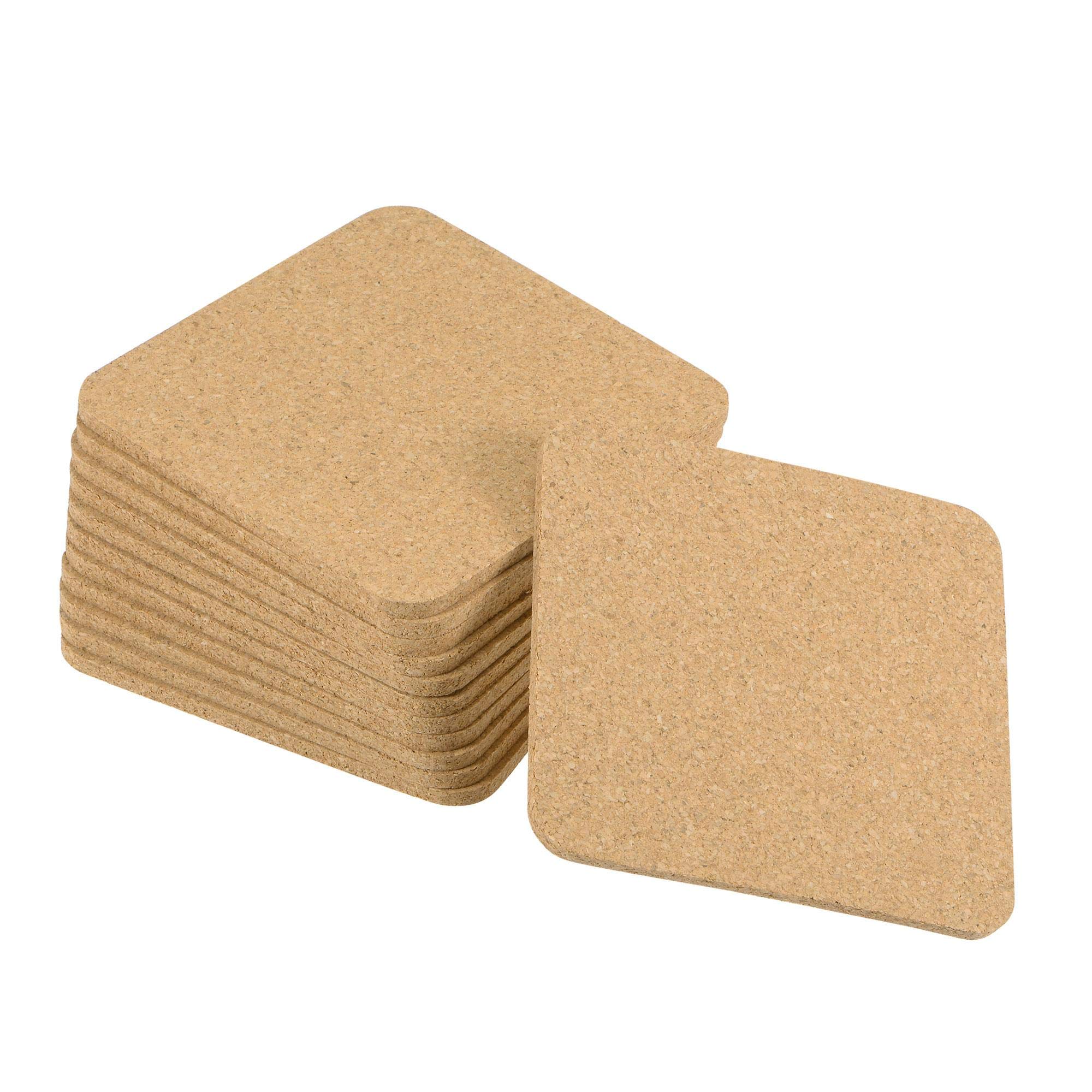 sourcing map Cork Coasters Wooden Trivet Drinks Mats, Square 3.7 x 3.7 Inch, 0.16 Inch Thick for Home Bar Kitchen Restaurant Lab, Yellow, Pack of 12