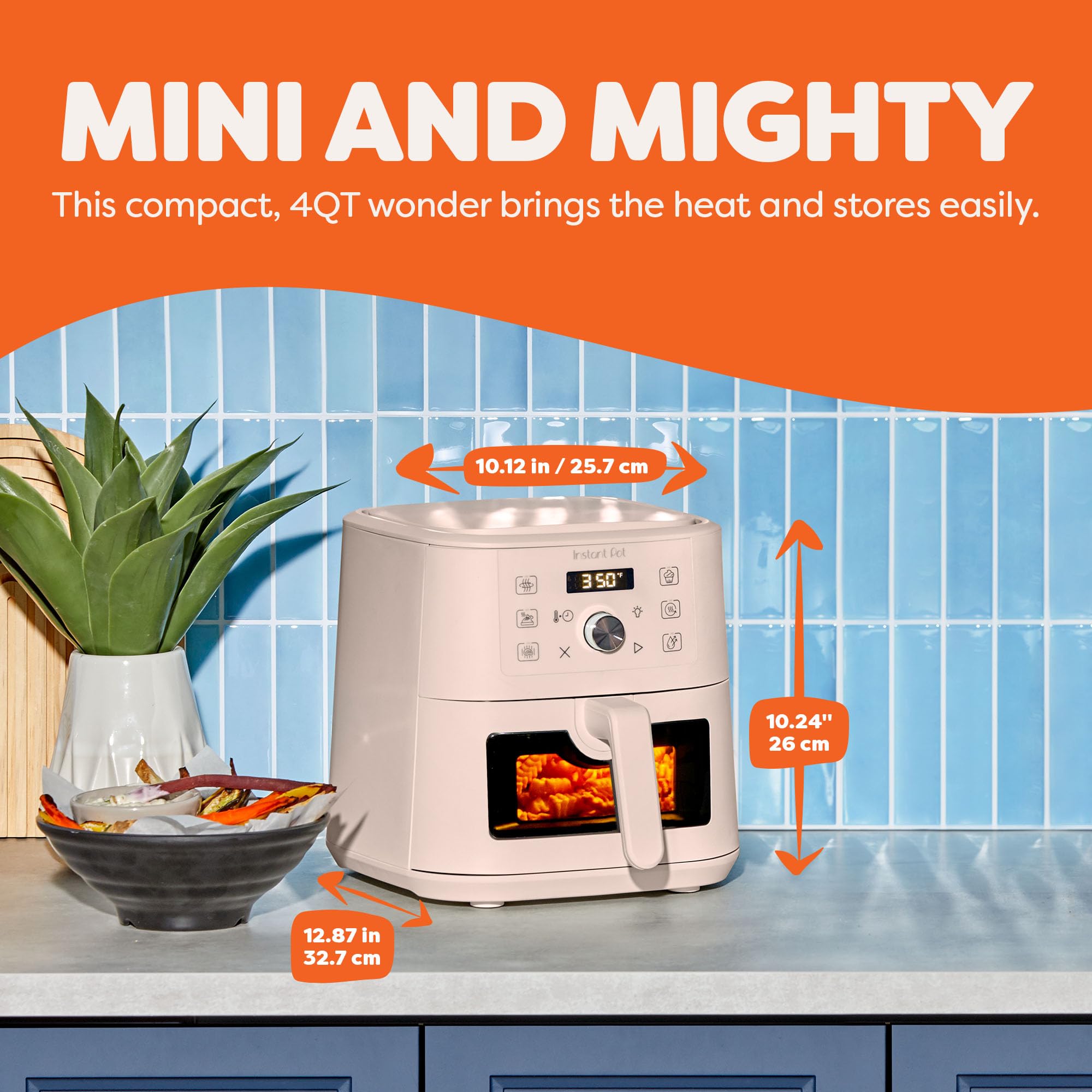 Instant Pot 4QT VORTEX 6-in-1 Mini Air Fryer, Air fry, Bake, Roast, Broil, Dehydrate or Reheat, Rosewater, 4 Quarts