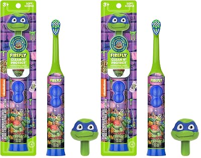 FIREFLY Teenage Mutant Ninja Turtles Power Toothbrush | Soft Bristles | 3D Character Cover | Ages 3+ | Pack of 2