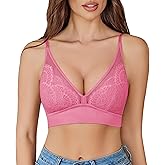 Avidlove Lace Bralette for Women Wireless Mesh Bralettes Sexy V Neck Tank Top with Modal Rabbit Ear Lining