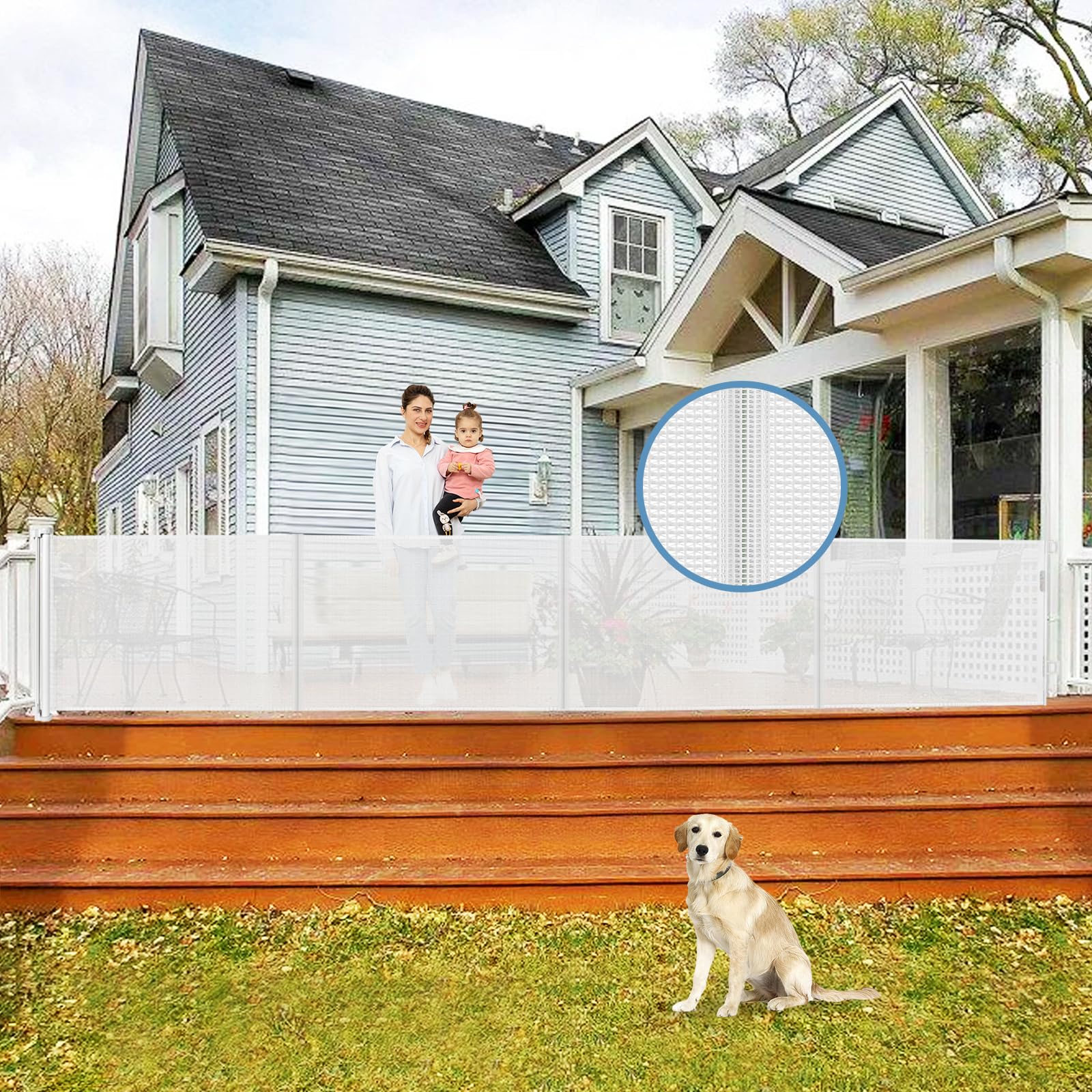 Photo 1 of Borthmiu Reinforced 200 Inch Extra Wide Retractable Baby Gates with Reinforced Rods, Retractable Dog Gate Prevent Bottom Crawling Through, Mesh Pet Gate for Large Openings, White