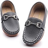 LONSOEN Kids Slip-On Loafers, Synthetic Suede Moccasin Driving Shoes, Non-Slip Rubber Outsole Lightweight Casual/Dress Boat Shoes for Boys & Girls