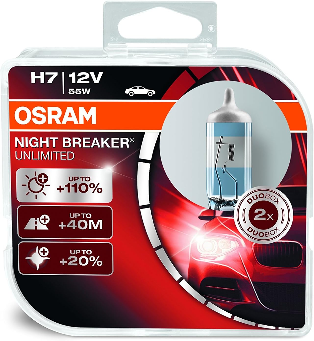 Osram Night Breaker Unlimited Halogen Headlamp Bulb Hcb +110% More Light And +20% Whiter