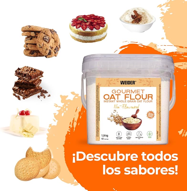 Oat Gourmet Harina de Avena Integral, Fuente de Proteína con Bajo Contenido en Azúcares, Sabor Chocolate Blanco, 1.9 Kg
