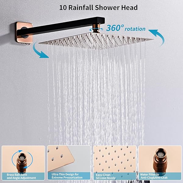 LRVBKUSAV SHOWER FAUCET SET, SINGLE FUNCTION STAINLESS STEEL RAINFALL SHOWER HEAD AND BRASS VALVE CORE SHOWER HEAD SYSTEM,VALVE TRIM KIT