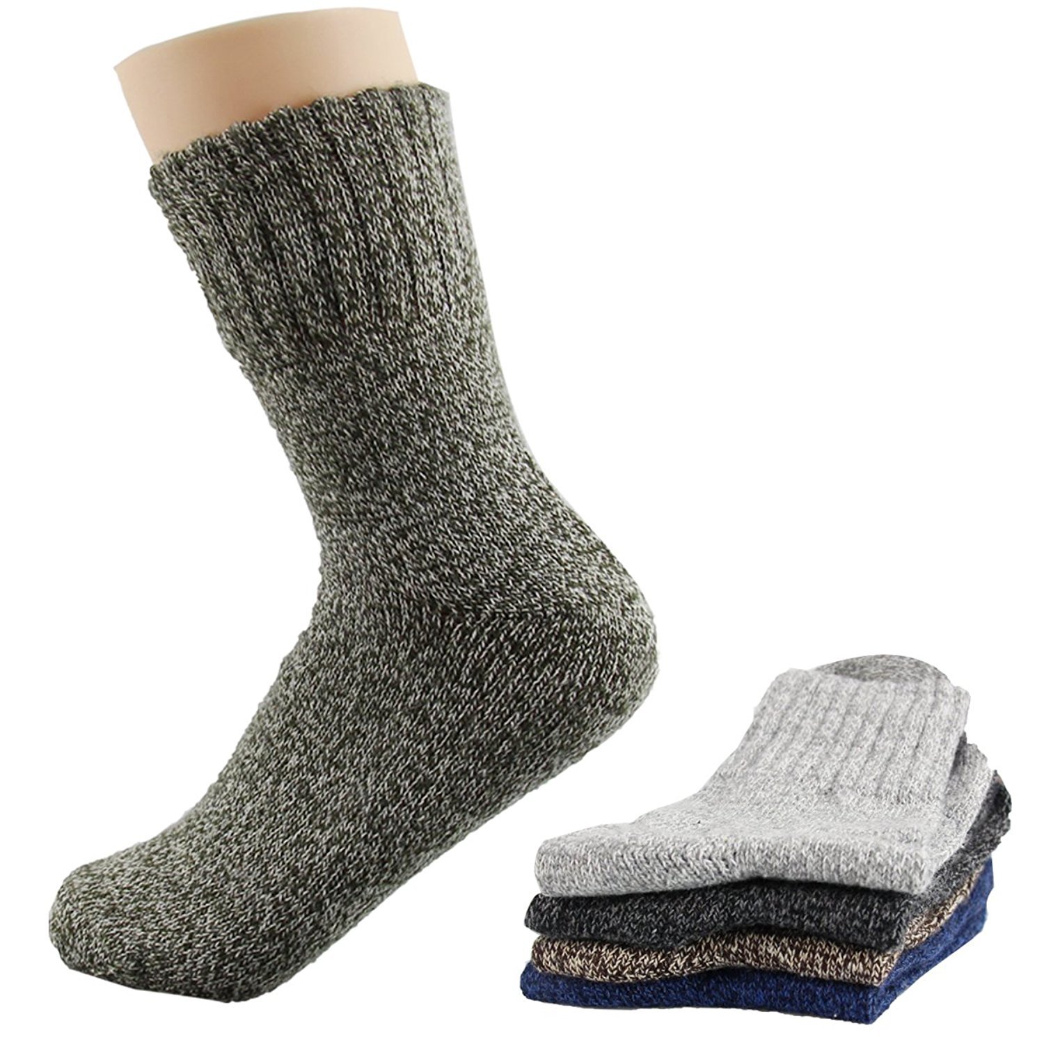 5 Pairs Men Wool Socks Midweight Comfort Crew Socks Value Pack