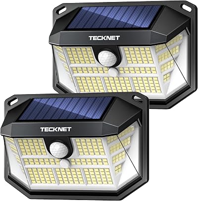 TECKNET Outdoor Solar Light 231 LED 3 Modes Motion Sensor 300° Wide IP65 2 Pack