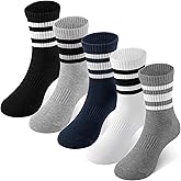 HONGTEYA Kids Socks for Girls Boys Soft Stretch Cotton Crew Seamless Athletic Socks School Uniform 4-12 Years 5 Packs