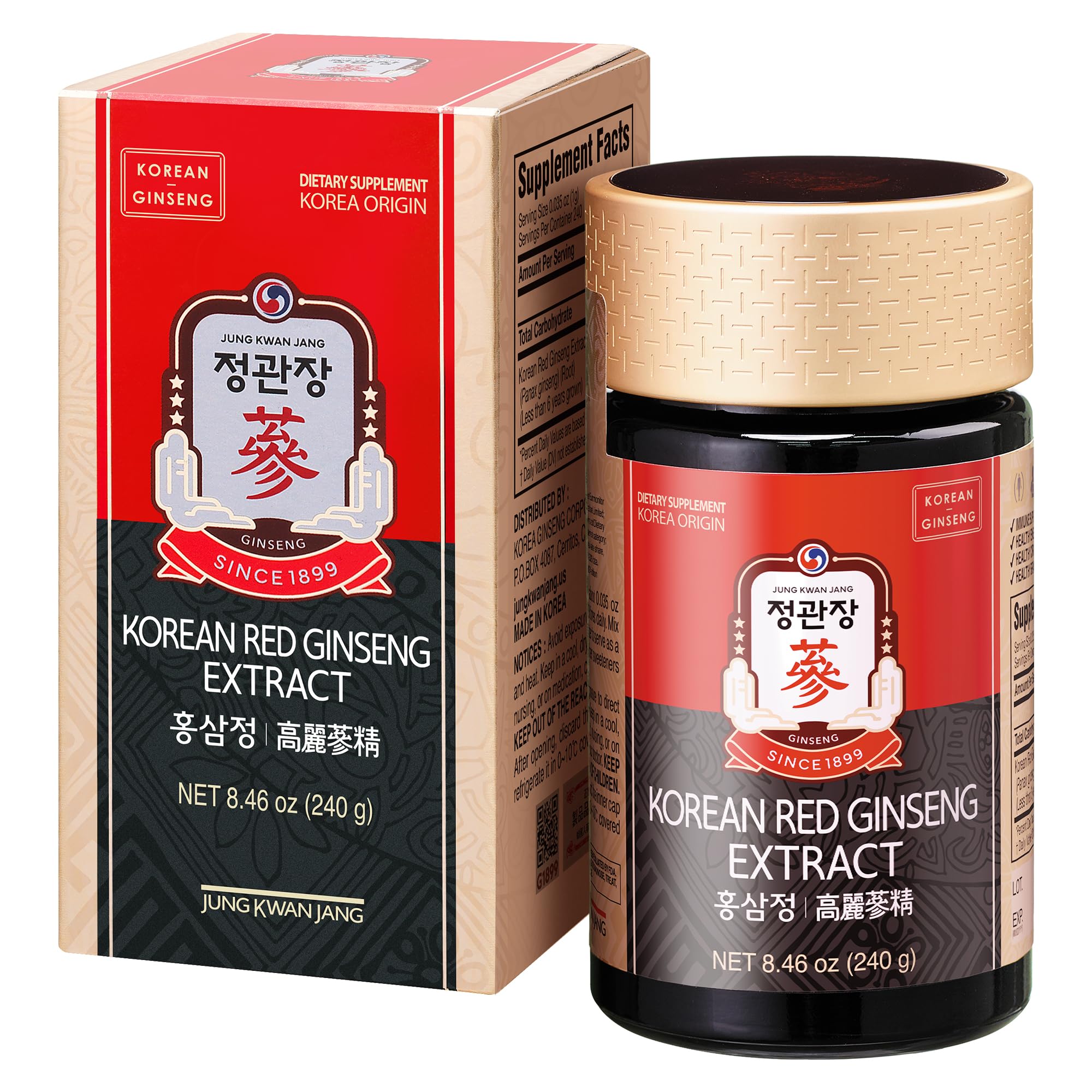 JungKwanJang Korean Red Panax Ginseng Extract Extra Strength, Energy Boost, Performance, Boost Immune System, Stamina, Blood Circulation and Mental Health Support, Memory, Productivity - 240g