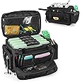 GOBUROS Waterproof Fishing Tackle Bag with Waterproof EVA Bottom (No Tackle Boxes in Package), Soft Tackle Box Storage Bag with Rod Holder, Pliers Storage for Fishing