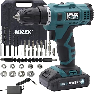 MYLEK 18V Cordless Drill Set with 29pc Kit and Case