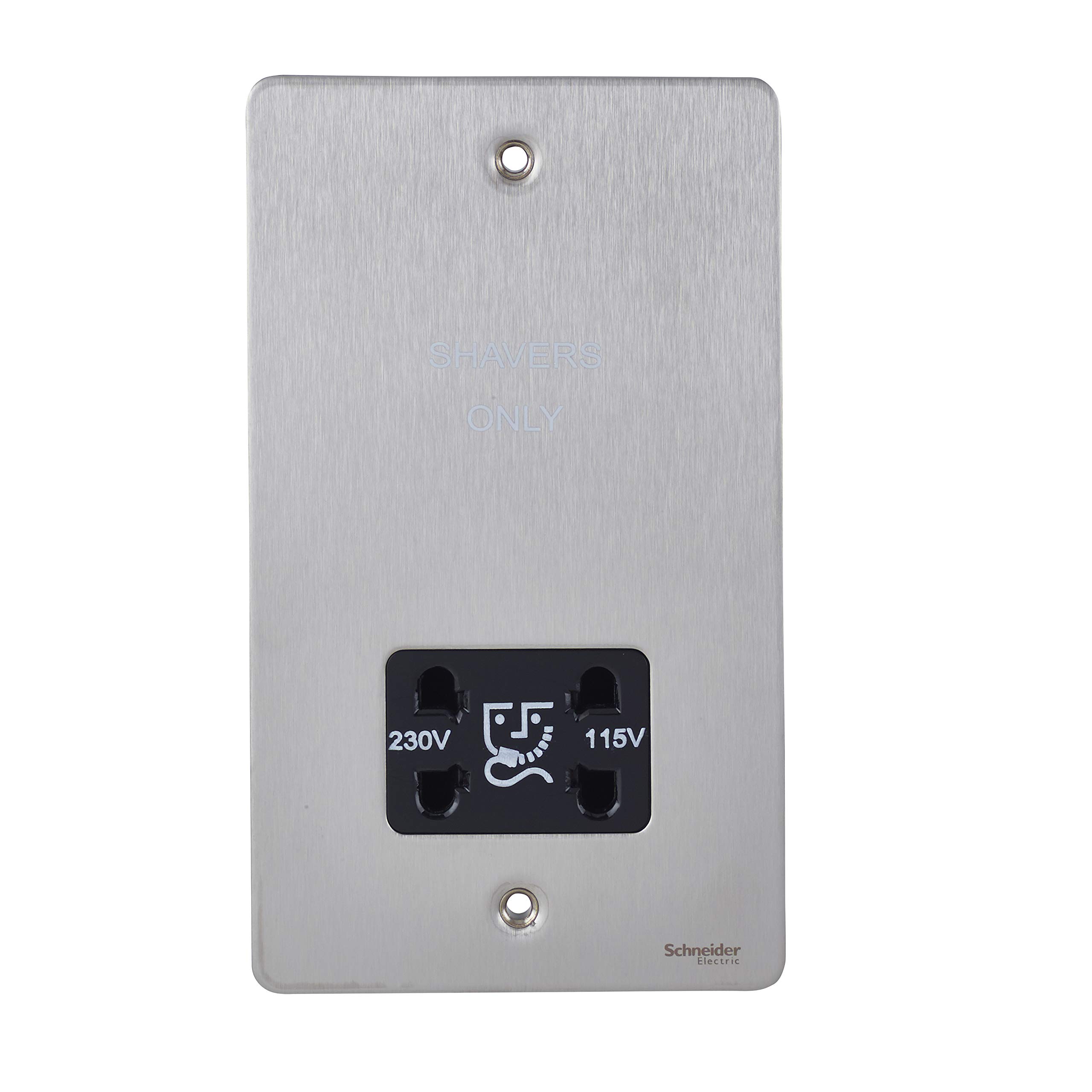 Schneider Electric Ultimate Flat Plate - Shaver Socket, Dual Voltage, 115/230V, GU7290BSS, Stainless Steel with Black Insert