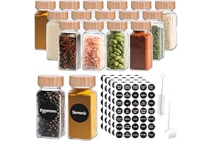 Jinaneil 16 Pcs Glass Spice Jars with Bamboo Lids, 4 oz Empty Spice Containers, Seasoning Containers With Labels for Kitchen