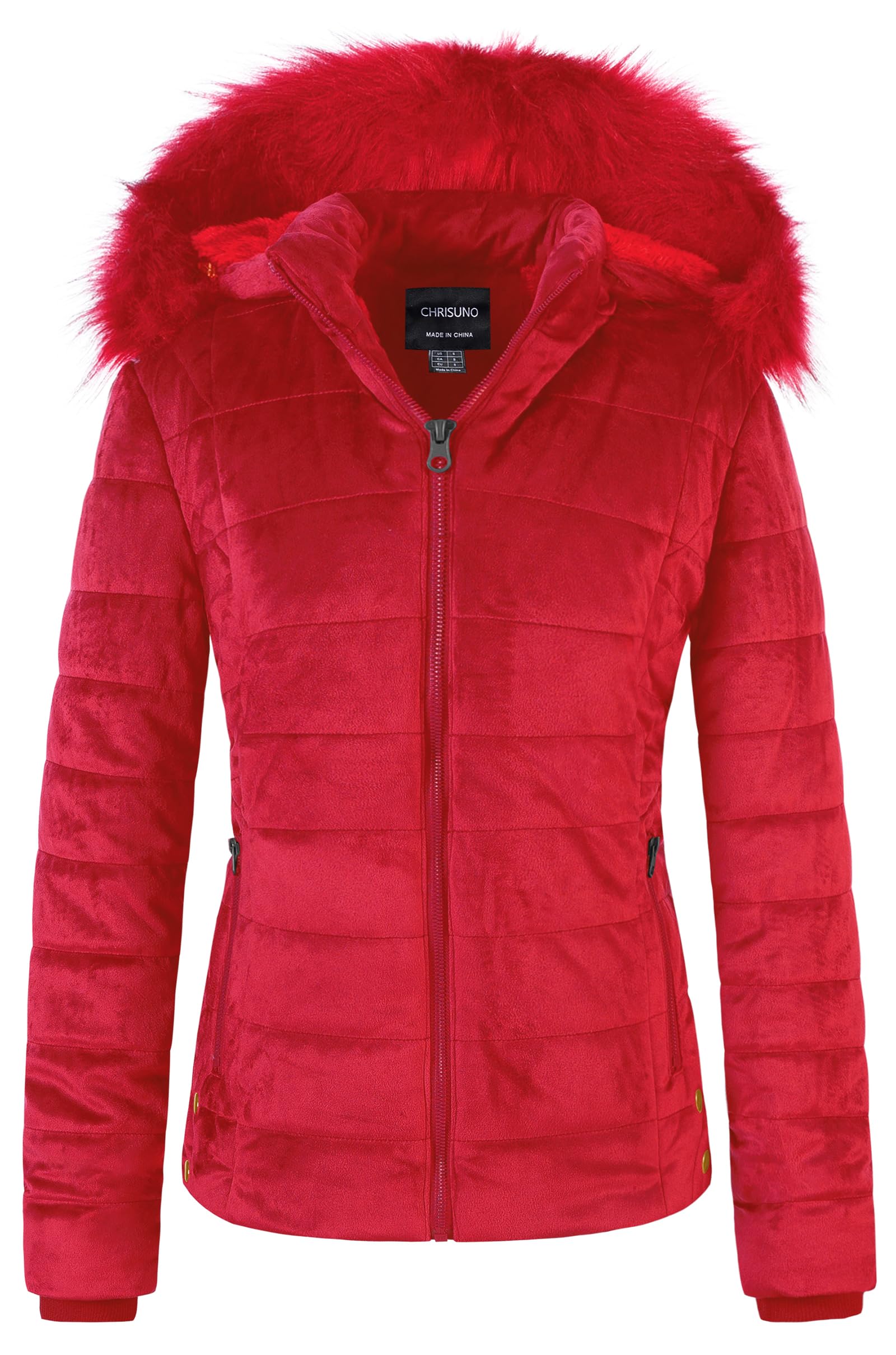 Photo 1 of Chrisuno Womens Winter Coat Women's Puffer Jacket With Hood Puffy Coats Women Hooded Thicken Quilted Warm Parka Red M