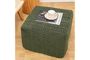 Poofieotto 20x20x14 Inches Fluffy Square Pouf Ottoman - Plush Furry Ottoman Foot Rest Stool with High-Density Foam, Versatile Floor Seating for Living Room (Green)