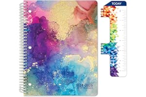 Global Datebooks Dated Middle School or High School Student Planner for Academic Year 2024-2025 includes Ruler/Bookmark and Planning Stickers (Matrix Style - 8.5"x11" - Rainbow Gold Marble)