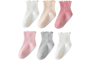 ANYANIME 6 Pairs Toddler Ruffle Socks for Girls Baby Grip Socks Non Slip Socks Cute Grippy Frilly