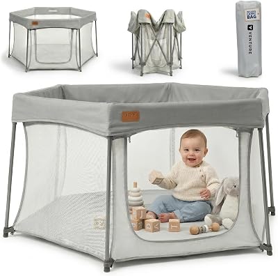 Venture All Stars Foldable Baby Playpen Large Portable Mesh Mat Silver