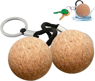 Acehome 2 Pcs Floating Cork Keyrings 53mm Buoyant Wooden Ball Key Chain