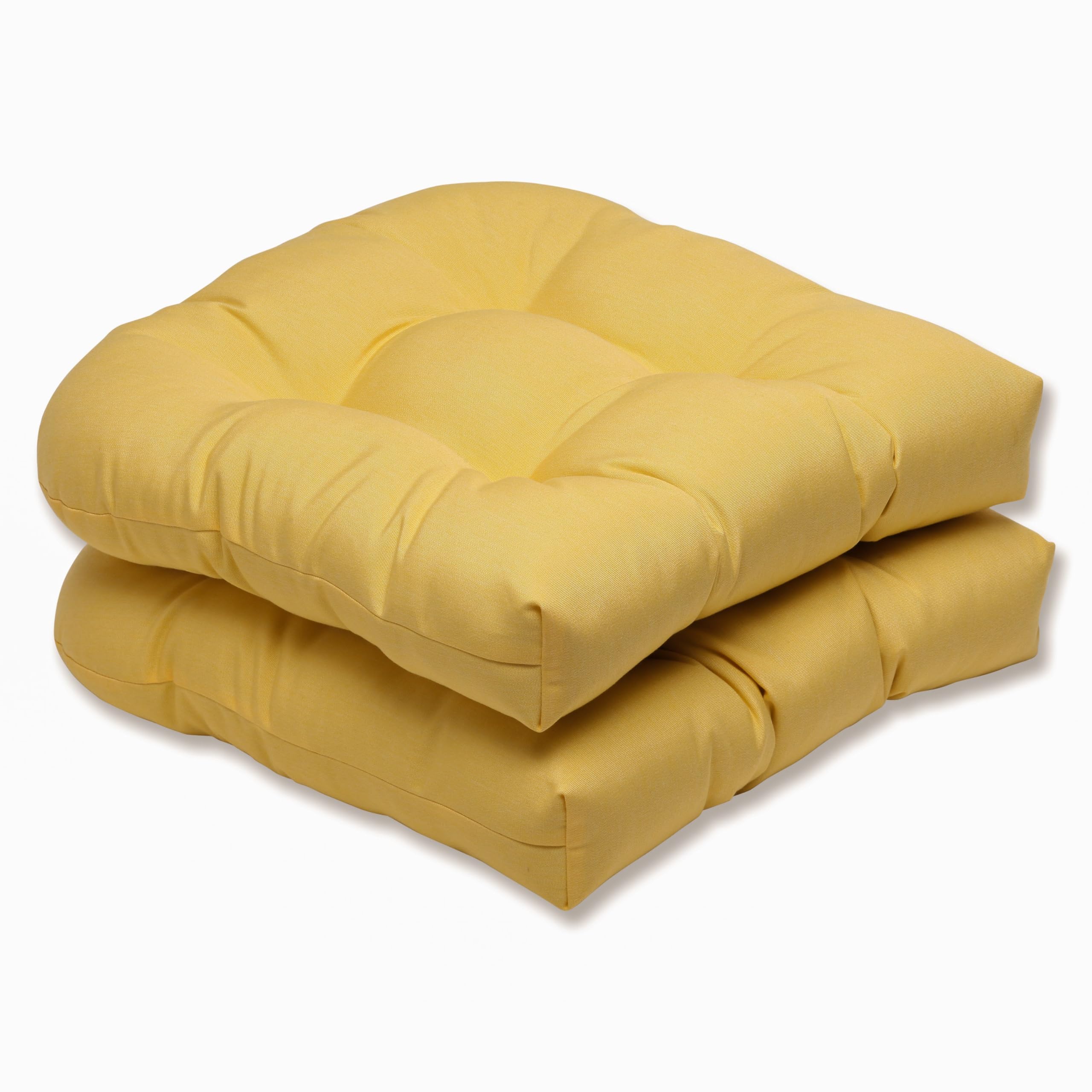 Pillow Perfect Fortress Solid Indoor/Outdoor Wicker Patio Seat Cushion Reversible, Weather and Fade Resistant, Round Corner – 19″ x 19″, Yellow, 2 Count