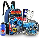 Batman Backpack with Lunch Box Set - Bundle with 16" DC Comics Backpack, Lunch Bag, Stickers, Water Bottle, More | Batman School Bag for Boys
