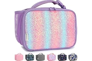 GYEUKHAM Insulated Lunch Box for School, Thermal Reusable Durable Freezable Lunch Bags for Kids Boys Girls Men Women - Small Soft Cooler Portable Lunch Tote Kit for Work Picnic Travel,Purple Glitter