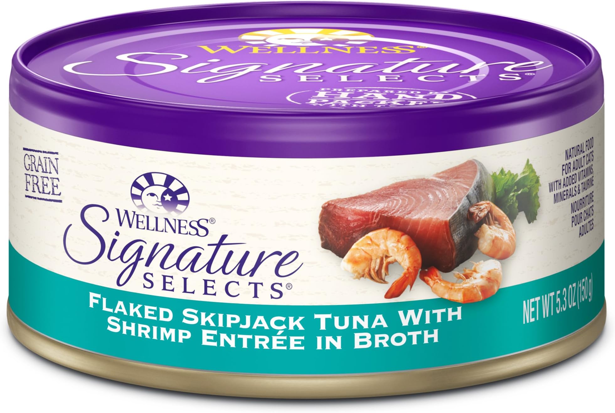 Wellness Signature Selects Natural Canned Grain Free Wet Cat Food, Flaked Tuna & Shrimp, 5.3-Ounce Can (Pack Of 24)